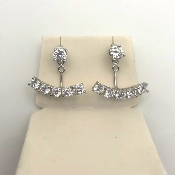 STERLING Silver & Clear / White Cz Stone Front Back Pekaboo Earrings 20mm - Picture 1 of 8